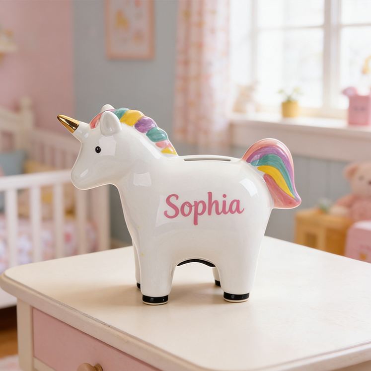 Personalized Cute Dream Horse Money Bank For Girls With Colorful Rainbow Ceramic Piggy Bank