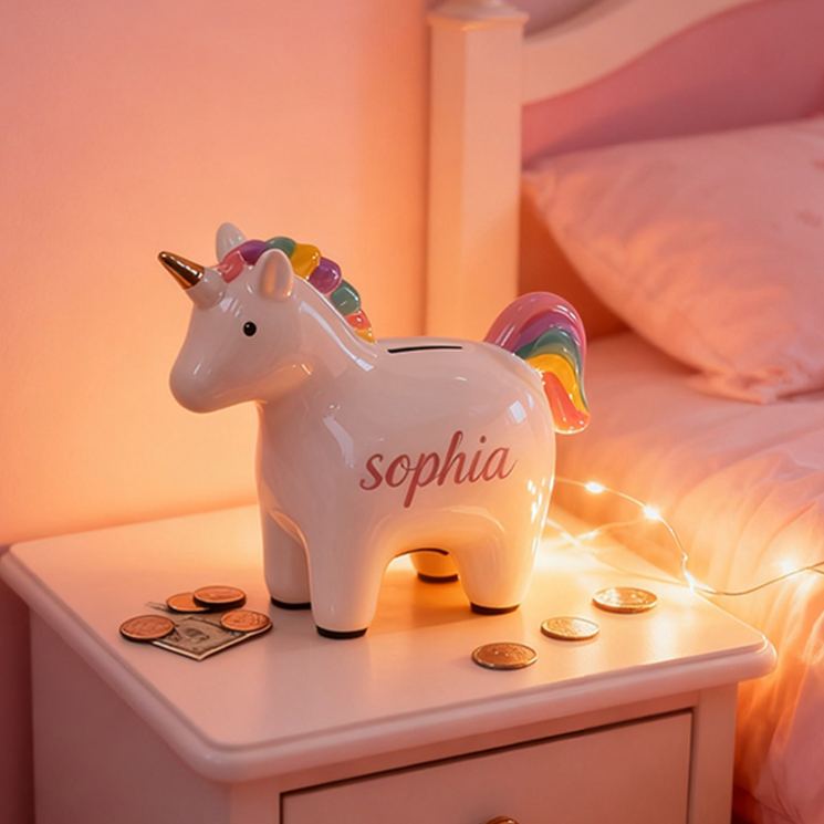 Personalized Cute Dream Horse Money Bank For Girls With Colorful Rainbow Ceramic Piggy Bank