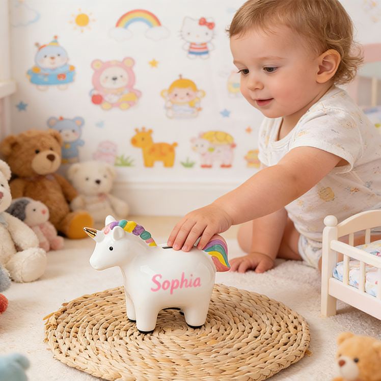 Personalized Cute Dream Horse Money Bank For Girls With Colorful Rainbow Ceramic Piggy Bank