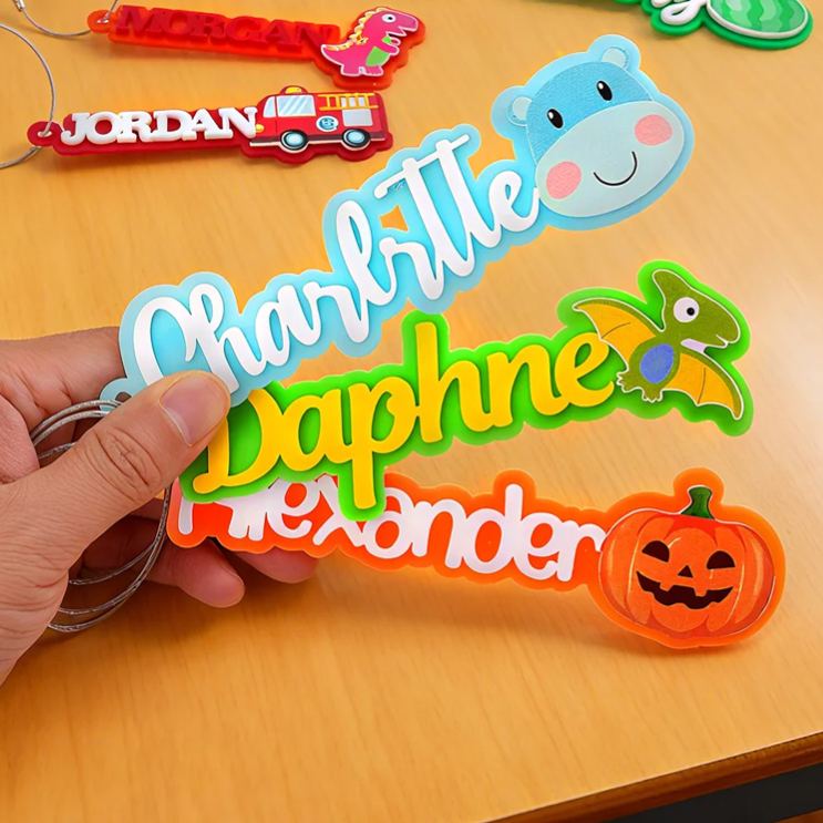 Personalized Cute Dinosaur Bus Multicolor Name Keychain Back to School Birthday Gift for Kids