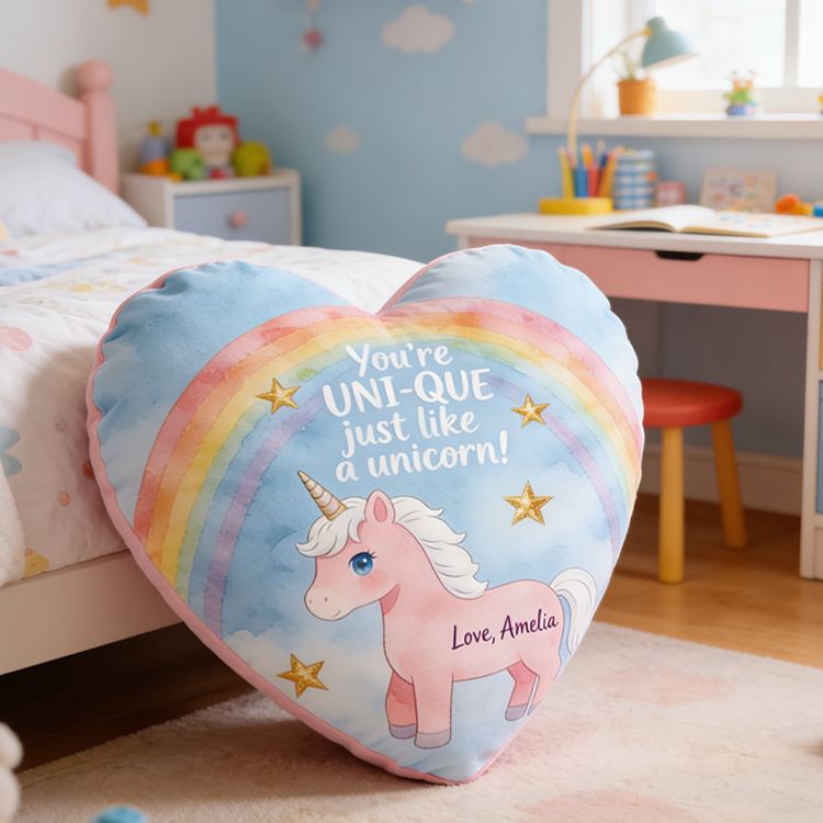 Personalized Heart Shaped Dream Horse Pillow For Girls With Rainbow Theme Graphic 3D Print Pillow