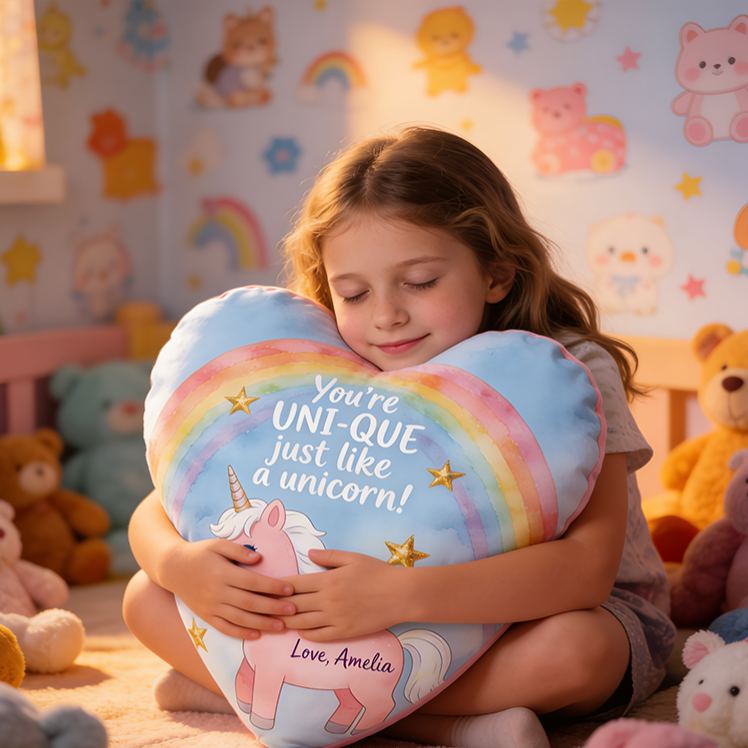 Personalized Heart Shaped Dream Horse Pillow For Girls With Rainbow Theme Graphic 3D Print Pillow