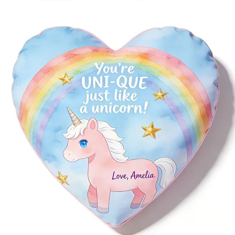 Personalized Heart Shaped Dream Horse Pillow For Girls With Rainbow Theme Graphic 3D Print Pillow