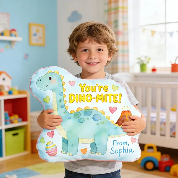 Personalized Cute Dinosaur Shaped Pillow For Kids With Colorful Volcano Theme Graphic 3D Print Pillow