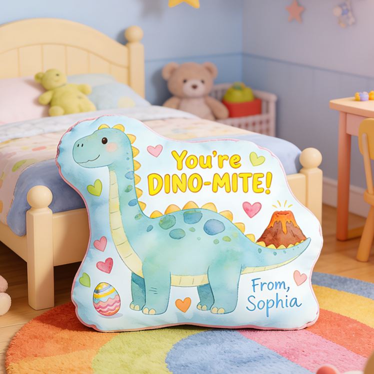 Personalized Cute Dinosaur Shaped Pillow For Kids With Colorful Volcano Theme Graphic 3D Print Pillow