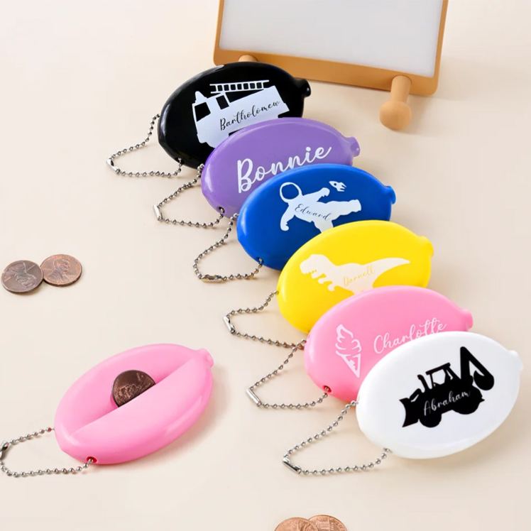 Personalized Cute Dinosaur Excavator Pattern Coin Purse Keychain with Name Christmas Birthday Gift for Kids