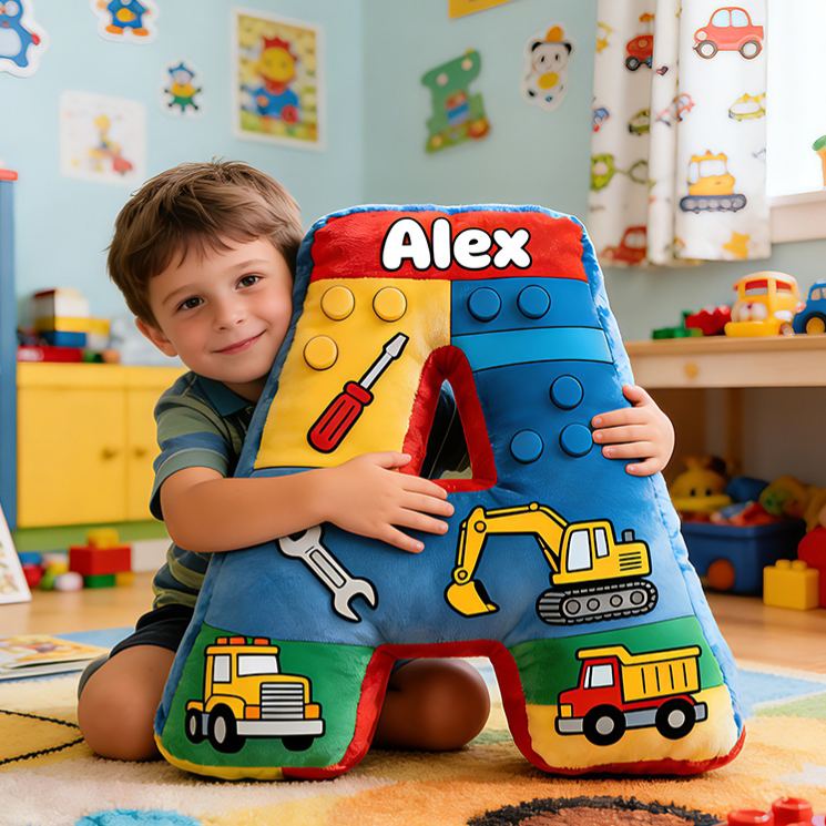 Personalized Colorful Alphabet Pillow With Diggers And Wrenches Design Graphic 3D Print Pillow