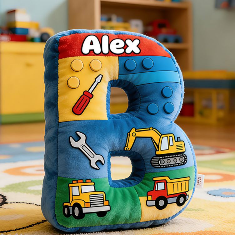 Personalized Colorful Alphabet Pillow With Diggers And Wrenches Design Graphic 3D Print Pillow