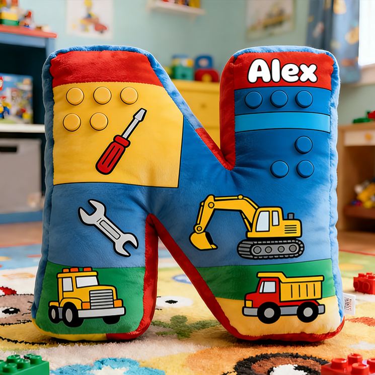 Personalized Colorful Alphabet Pillow With Diggers And Wrenches Design Graphic 3D Print Pillow