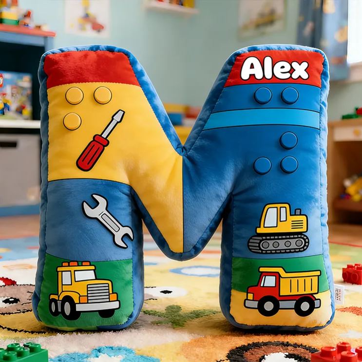 Personalized Colorful Alphabet Pillow With Diggers And Wrenches Design Graphic 3D Print Pillow
