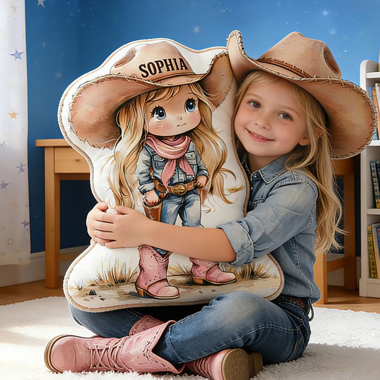 Personalized Cute Cow Girl Boy Pillow With Hat And Boots For Western Lovers Graphic 3D Print Pillow