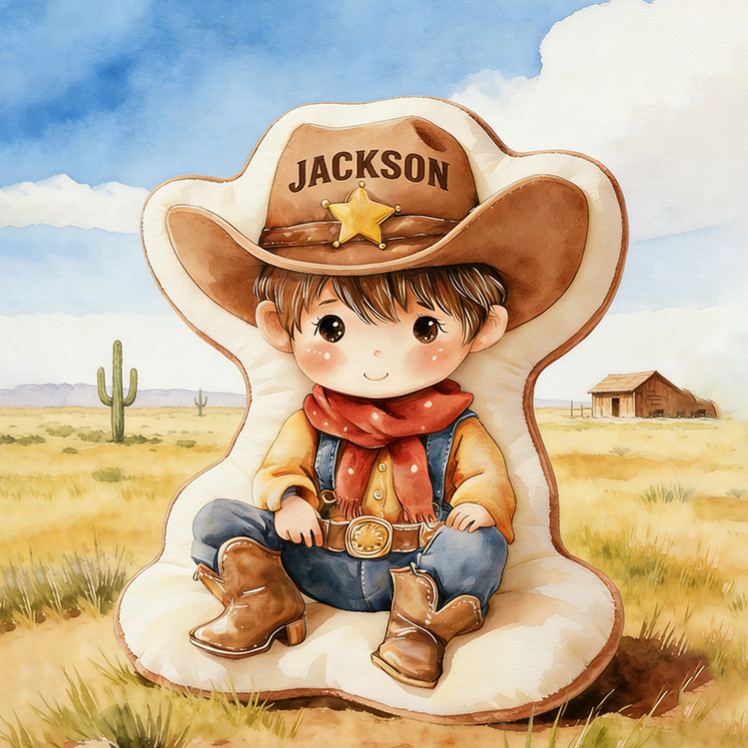 Personalized Cute Cow Girl Boy Pillow With Hat And Boots For Western Lovers Graphic 3D Print Pillow