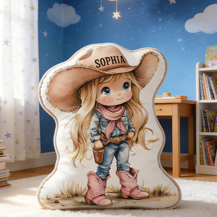Personalized Cute Cow Girl Boy Pillow With Hat And Boots For Western Lovers Graphic 3D Print Pillow