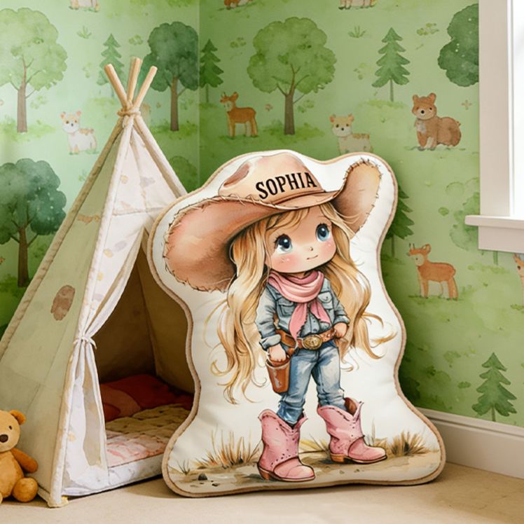 Personalized Cute Cow Girl Boy Pillow With Hat And Boots For Western Lovers Graphic 3D Print Pillow