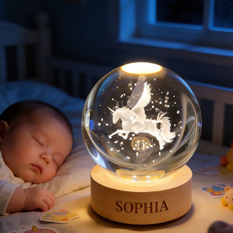 Personalized Beautiful Winged Horse Light Perfect For Baby Nursery Room 3D Spherical Crystal Lamp
