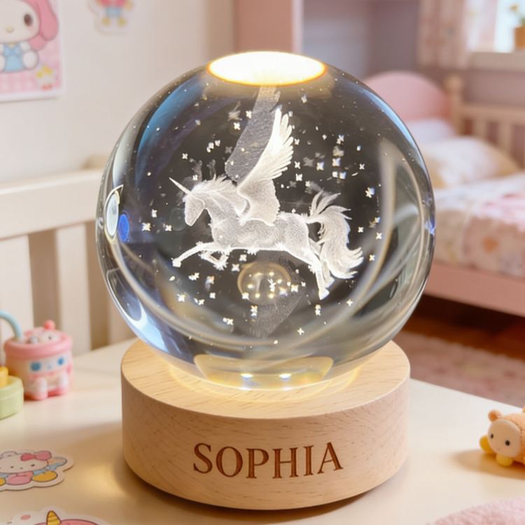 Personalized Beautiful Winged Horse Light Perfect For Baby Nursery Room 3D Spherical Crystal Lamp
