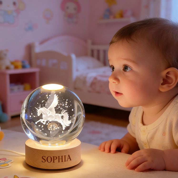 Personalized Beautiful Winged Horse Light Perfect For Baby Nursery Room 3D Spherical Crystal Lamp