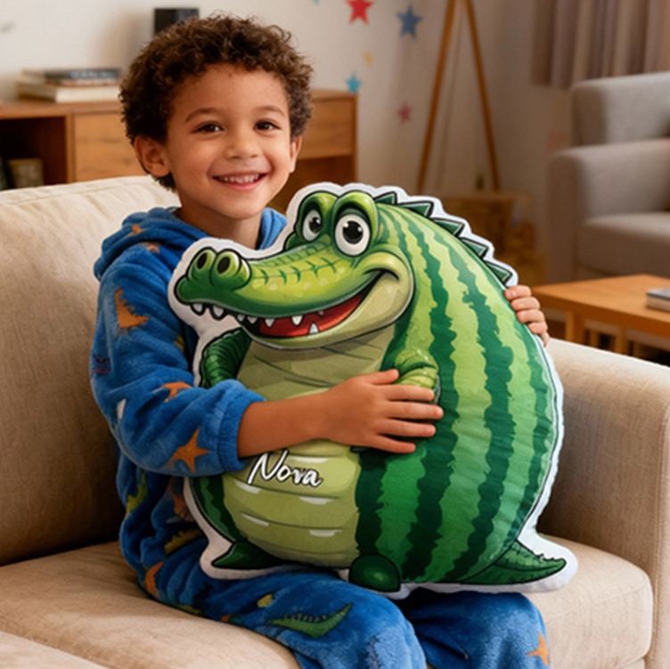 Personalized Cute Crocodile Cushion With Funny Smile For Kids Holiday Decor Graphic 3D Print Pillow