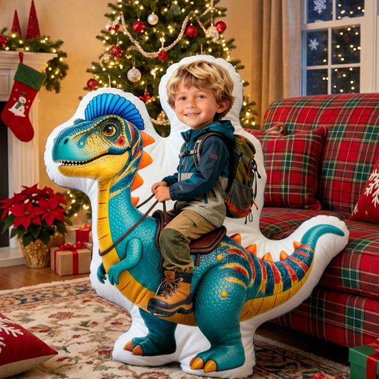 Personalized Christmas Dinosaur Cushion With Colorful Blue And Green Reptile Graphic 3D Print Pillow