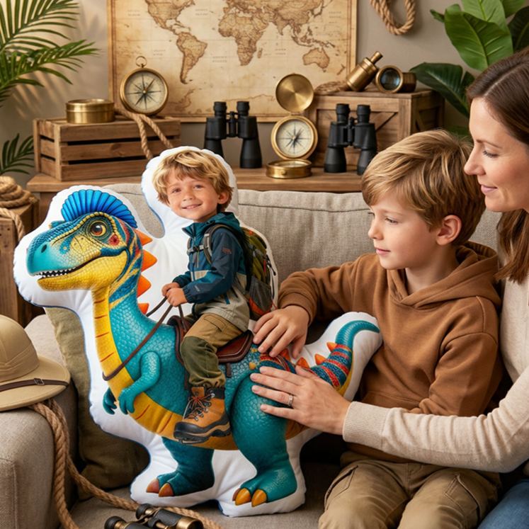Personalized Christmas Dinosaur Cushion With Colorful Blue And Green Reptile Graphic 3D Print Pillow