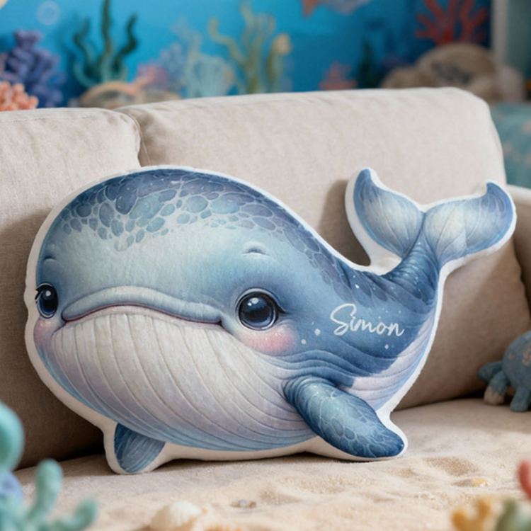 Personalized Cute Blue Whale Cushion For Ocean Themed Kids Bedroom Graphic 3D Print Pillow