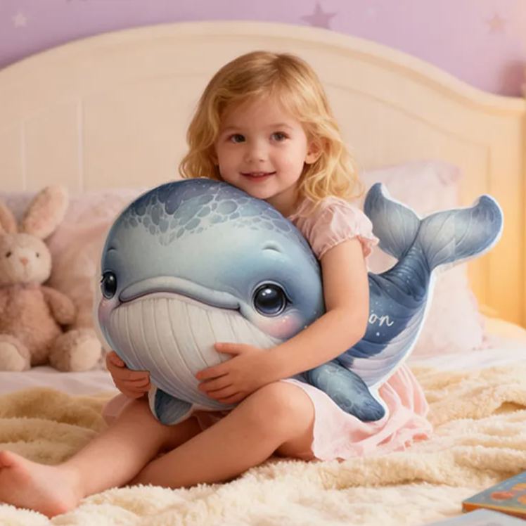 Personalized Cute Blue Whale Cushion For Ocean Themed Kids Bedroom Graphic 3D Print Pillow