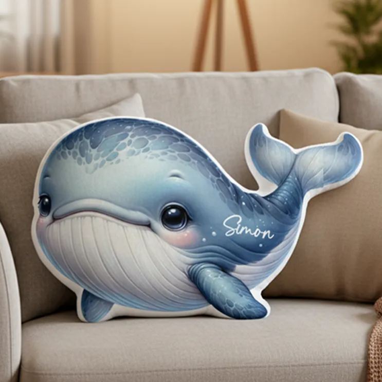 Personalized Cute Blue Whale Cushion For Ocean Themed Kids Bedroom Graphic 3D Print Pillow