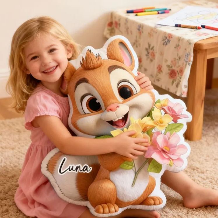 Personalized Cute Chipmunk Cushion Holding Flowers For Girls Bedroom Graphic 3D Print Pillow