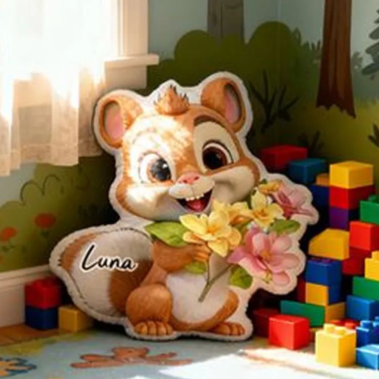 Personalized Cute Chipmunk Cushion Holding Flowers For Girls Bedroom Graphic 3D Print Pillow
