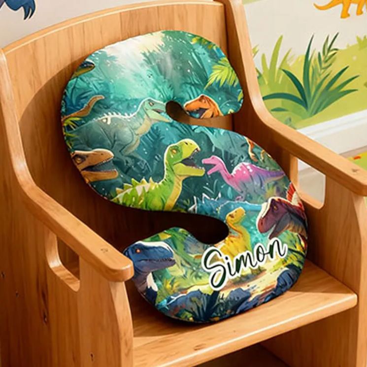 Personalized Dinosaur Letter Cushion With Jungle Background For Kids Room Graphic 3D Print Pillow