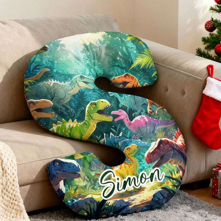 Personalized Dinosaur Letter Cushion With Jungle Background For Kids Room Graphic 3D Print Pillow