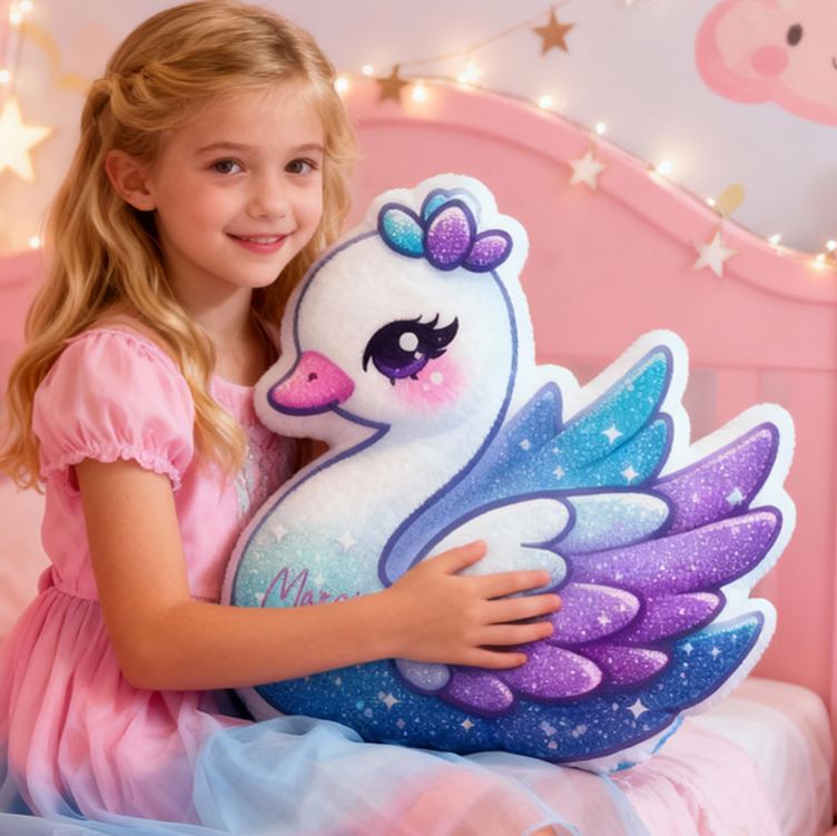 Personalized Elegant Swan Cushion With Purple And Blue Gradient Feathers Graphic 3D Print Pillow