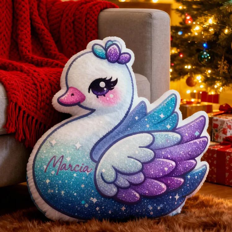 Personalized Elegant Swan Cushion With Purple And Blue Gradient Feathers Graphic 3D Print Pillow