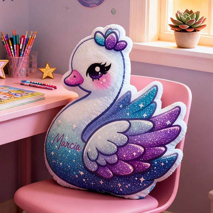 Personalized Elegant Swan Cushion With Purple And Blue Gradient Feathers Graphic 3D Print Pillow