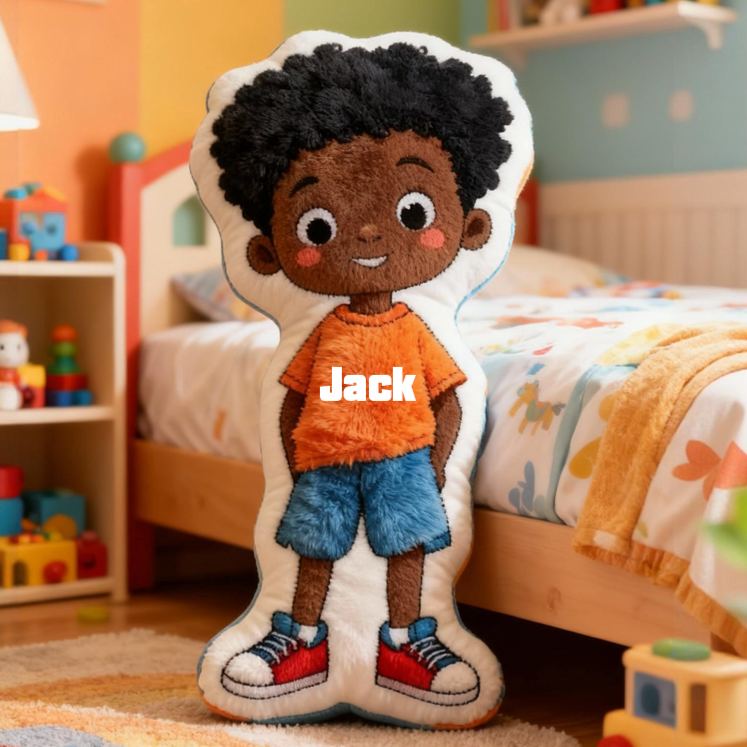 Personalized Cute Boy Character Cushion With Orange Shirt And Blue Shorts Graphic 3D Print Pillow