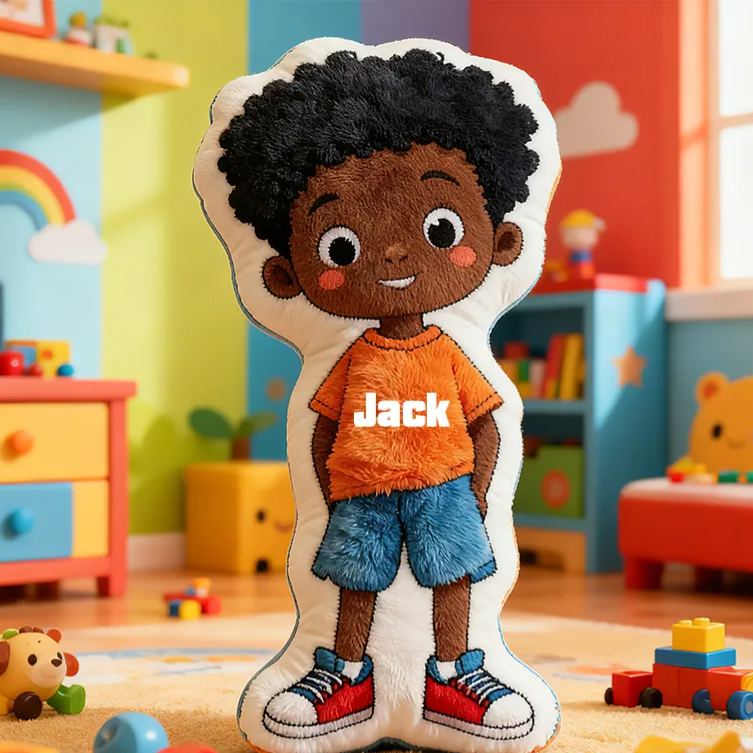 Personalized Cute Boy Character Cushion With Orange Shirt And Blue Shorts Graphic 3D Print Pillow