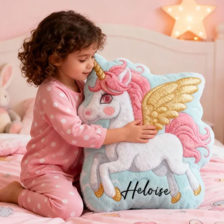 Personalized Flying Dream Horse With Golden Wings And Pink Mane For Kids Room Graphic 3D Print Pillow