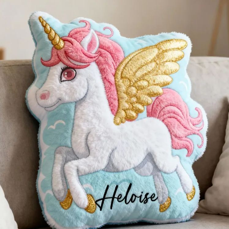 Personalized Flying Dream Horse With Golden Wings And Pink Mane For Kids Room Graphic 3D Print Pillow