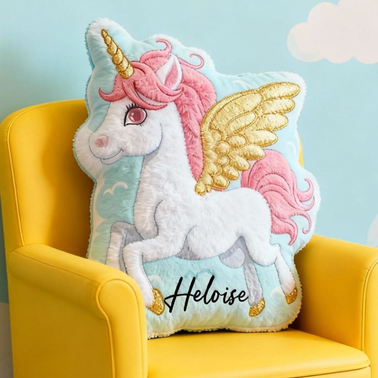 Personalized Flying Dream Horse With Golden Wings And Pink Mane For Kids Room Graphic 3D Print Pillow