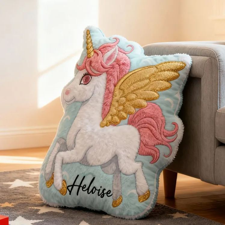 Personalized Flying Dream Horse With Golden Wings And Pink Mane For Kids Room Graphic 3D Print Pillow