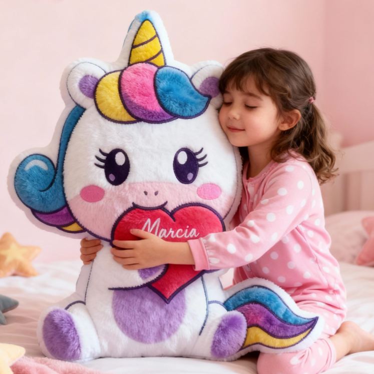 Personalized Dream Horse Heart Name Custom Soft Decorative Gift Magical Rainbow Style Cute Cozy Dream Sweet Fantasy Colorful Lovely Kids Room Adorable Plush Graphic 3D Print Pillow