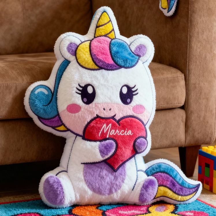 Personalized Dream Horse Heart Name Custom Soft Decorative Gift Magical Rainbow Style Cute Cozy Dream Sweet Fantasy Colorful Lovely Kids Room Adorable Plush Graphic 3D Print Pillow