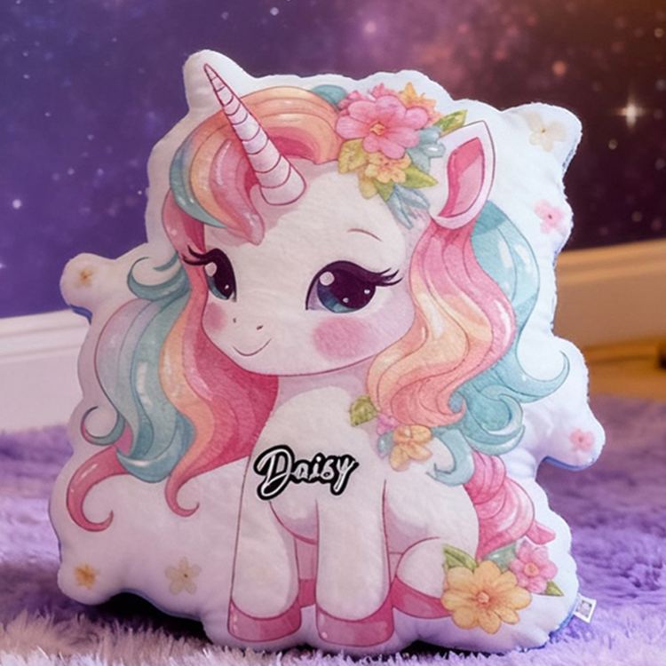 Personalized Dream Horse Name Custom Soft Decorative Gift Magical Rainbow Style Cute Pastel Cozy Dream Fantasy Sparkle Flower Lovely Whimsical Room Decor Graphic 3D Print Pillow