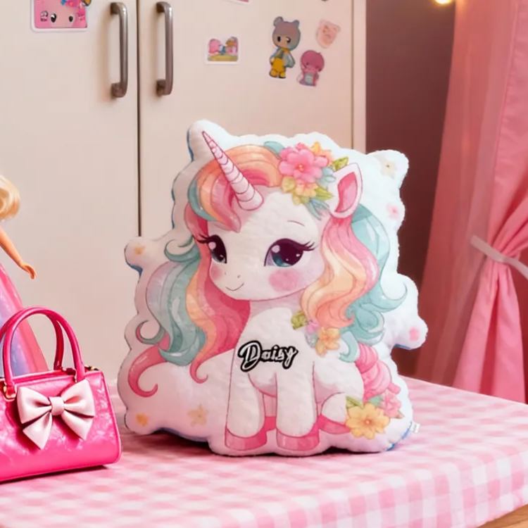 Personalized Dream Horse Name Custom Soft Decorative Gift Magical Rainbow Style Cute Pastel Cozy Dream Fantasy Sparkle Flower Lovely Whimsical Room Decor Graphic 3D Print Pillow