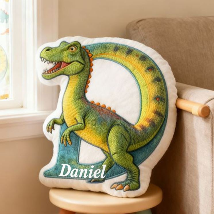 Personalized Dinosaur Letter Series Pillow Fun Cartoon Pillow Birthday Gift for Kids