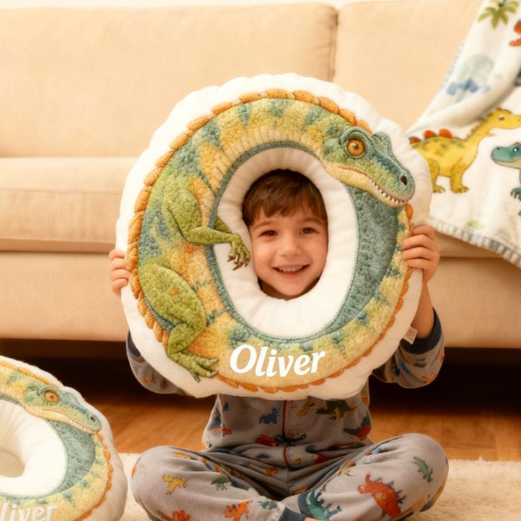 Personalized Dinosaur Letter Series Pillow Fun Cartoon Pillow Birthday Gift for Kids