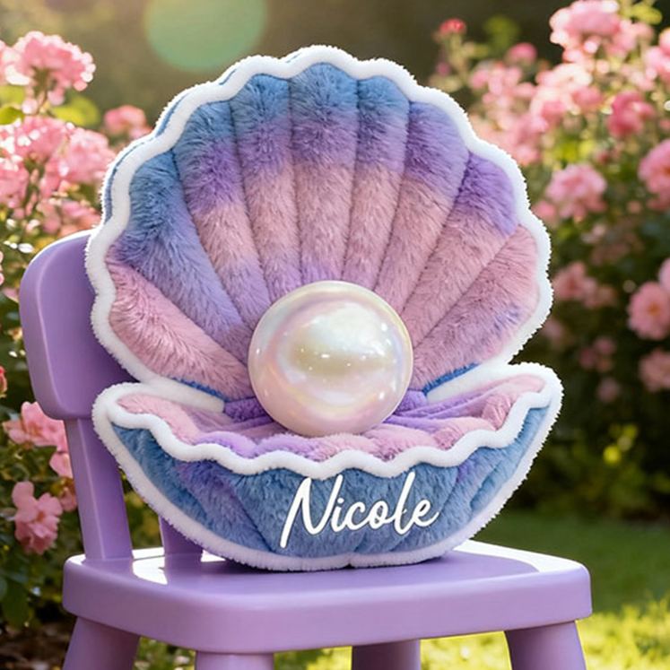 Personalized Seashell Pearl Name Custom Soft Decorative Gift Ocean Mermaid Style Pastel Dream Elegant Cozy Beach Underwater Fantasy Lovely Decor Graphic 3D Print Pillow