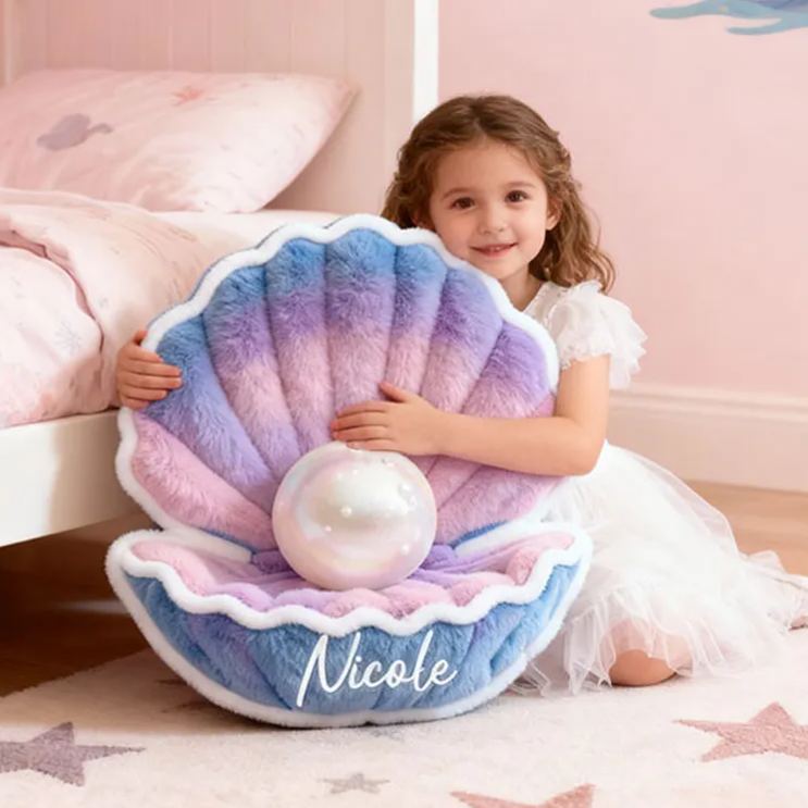 Personalized Seashell Pearl Name Custom Soft Decorative Gift Ocean Mermaid Style Pastel Dream Elegant Cozy Beach Underwater Fantasy Lovely Decor Graphic 3D Print Pillow