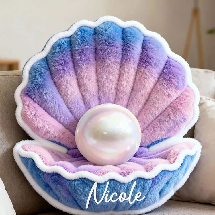 Personalized Seashell Pearl Name Custom Soft Decorative Gift Ocean Mermaid Style Pastel Dream Elegant Cozy Beach Underwater Fantasy Lovely Decor Graphic 3D Print Pillow
