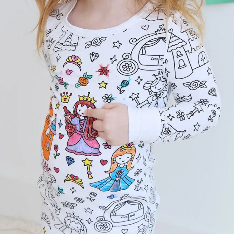 Personalized Coloring Name Custom Creative Gift Fun Art Style Interactive Play Educational Cozy Sleepwear Cute Dream Kids DIY Drawing Adventure Colorable Two Piece Pajama Set
